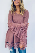 Load image into Gallery viewer, Lace Detail Wide Bell Sleeve Textured Knit Tunic
